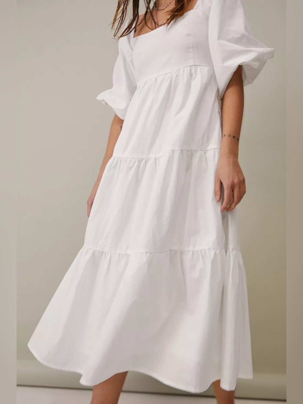 NWT Faithfull The Brand Kiona White Midi Dress Tiered Poplin Womens Size 4 / S - Picture 8 of 12